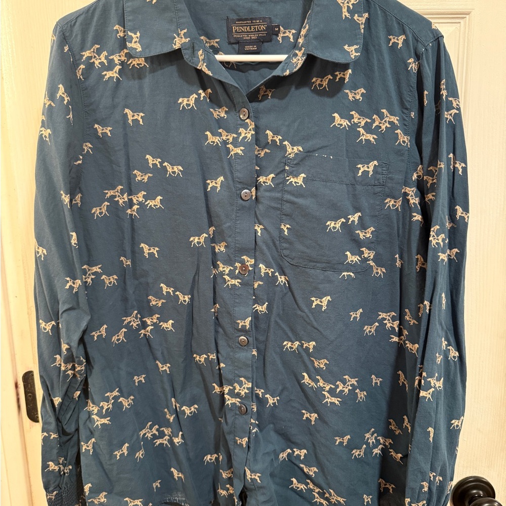 Pendleton Teal Horse Pattern Shirt - image 1